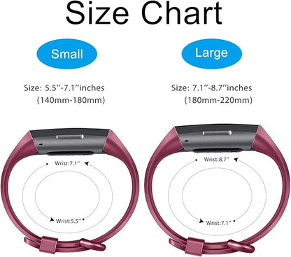 PACK 3 Silicone Bands for Fitbit Charge 4 / Fitbit Charge 3 / Charge 3 SE Replacement Wristbands for Women Men Small Large(Without Tracker) (Small: for 5.5"-7.1"wrists, Black+Navy Blue+Wine Red)