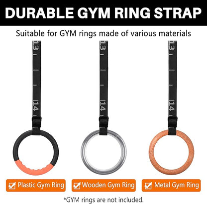 Teamaze Gymnastics Rings Straps with 15 FT Adjustable Number Buckle for Pull-Up Bar Workout Exercise Gym Hanging Rings Indoor (One Pair Strap Only)