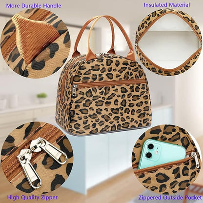 FlowFly Leopard Insulated Lunch Cooler Bag - Tote Organizer for Women/Men, Leopard