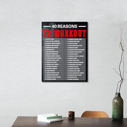 Gwisml 40 Reasons To Workout Wall Art,Inspirational Exercise Fitness Canvas Frame Paintings For Gym Sports Room Home Workplace Wall Art Decor