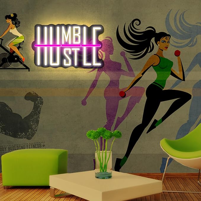 HUSTLE Neon Signs for Wall Decor USB Powered With Dimmable LED Neon Lights for Bedroom Man Cave Dorm Gym Room Office Room Humble Led Neon Light Sign for Party Decorations 5v (16.14 "X9.84")