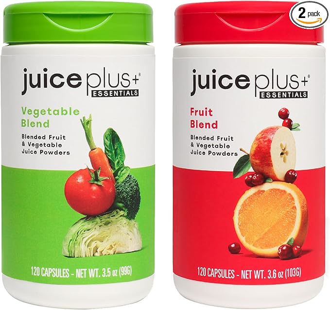 JuicePlus+ Fruit and Vegetable Blend: for Solid Nutritional Foundation - Boost Family's Health with 20 Fruits & Veggies Plus Plant Nutrients - Prepacked 2 Bottles (60 Servings of Fruit, 60 of Veg)