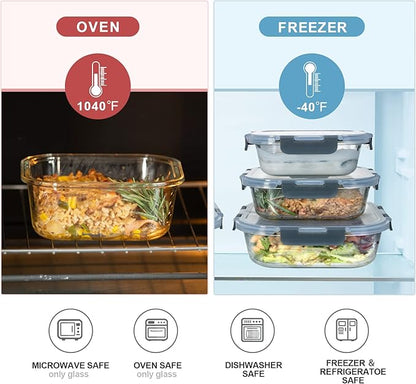 Glass Food Storage Containers with Lids Airtight, Glass Meal Prep Containers for Lunch, Glass Container Set, BPA Free（20 Pieces）