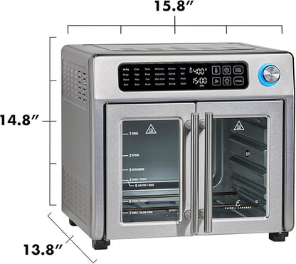 Emeril Lagasse Extra Large French Door Air Fryer Toaster Oven Combo, 24 Cooking Functions and Digital Controls, 7 Accessories Included, Stainless Steel Finish, 26QT Capacity