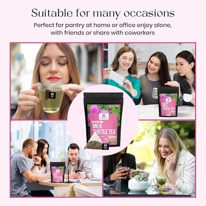 BlendArt Teas - Milk Thistle Seeds Herbal Tea - 50 Count - Pyramid Tea Bag | For Liver Detox support | Reduce inflammation | Refreshing Peppermint with lemon flavour - Caffeine Free | Ziplock Pouch