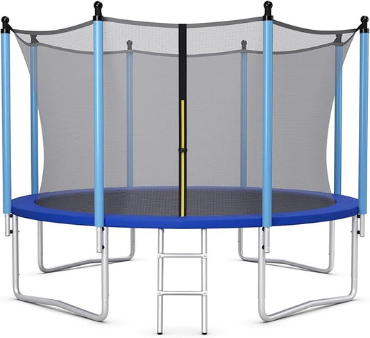 GYMAX Trampoline, 8FT 10FT 12FT 14FT 15FT 16FT Recreational Trampolines w/Safety Enclosure Net & Ladder - ASTM Certificated, Outdoor Trampoline for Kids and Adults