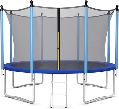 GYMAX Trampoline, 8FT 10FT 12FT 14FT 15FT 16FT Recreational Trampolines w/Safety Enclosure Net & Ladder - ASTM Certificated, Outdoor Trampoline for Kids and Adults