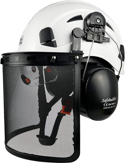 Forestry Safety Helmet with Build-in Visor Mesh Face Shield Ear Muffs 4 in 1 Chainsaw Safety Hard Hats