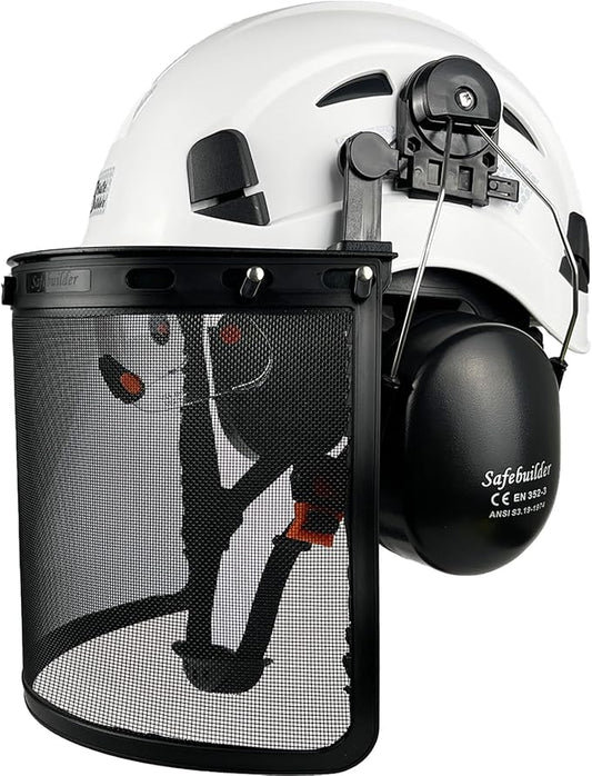 Forestry Safety Helmet with Build-in Visor Mesh Face Shield Ear Muffs 4 in 1 Chainsaw Safety Hard Hats
