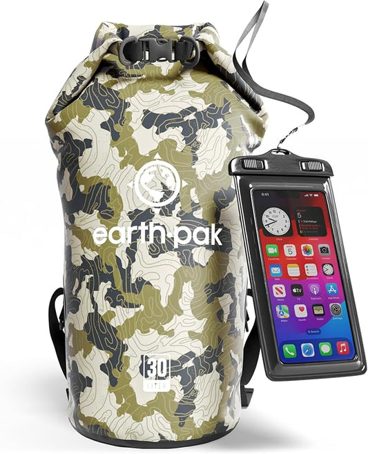 Earth Pak Waterproof Dry Bag - Roll Top Waterproof Backpack Sack Keeps Gear Dry for Kayak with Waterproof Phone Case