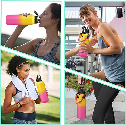 40OZ Insulated Stainless-Steel Water Bottle - Reusable Metal Water Bottles with Straw & Spout Lids, Paracord Handle & Carrier Pouch, Leakproof Workout Water Flask for Women Men