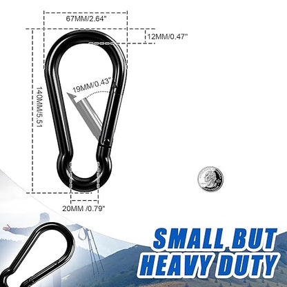 KINLINK 1 Pack Black Carabiner Clip, 5.5 inch Heavy Duty Spring Snap Hook, Large Caribeener Clips for Camping, Swing Set, Hammock, Hiking, Travel, Weight Lifting Machine, Home Gym Equipment