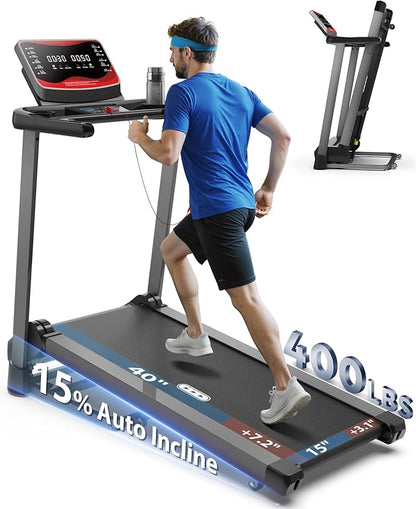 CIIHI Treadmill with Auto Incline - 400 LBS Capacity 15% Auto Incline Treadmill for Home - 0.5-12 MPH Foldable Running Machine with 47.2”x18.1” Belt, APP, Speaker, Speed & Incline Quick Button