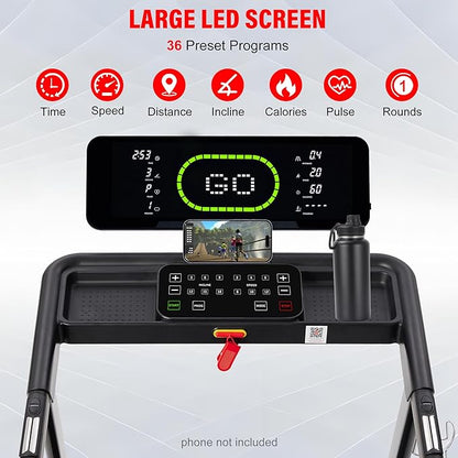 ECHANFIT Heavy Duty Treadmill for Home, 20% Auto Incline Treadmill 400 LB Capacity, 20" Wide Deck, 0.6-12 MPH, LED Display, Bluetooth Speaker, Foldable with App