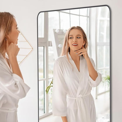 36" x 48"Bathroom Mirror, Matte Black Wall Mirror with Metal Frame, Decorative Rectangular Vanity Mirror for Bedroom Bathroom Living Room Entryway (Horizontal/Vertical)