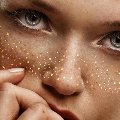 Glitter Freckles Face Tattoo,Glitter Freckles, Metallic Gold Makeup Patches,14 Assorted Sparkle Face Tattoos