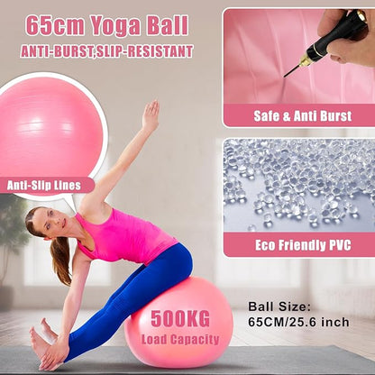 Pilates Kit for Home Workouts Women, Pilates Equipment with Pelvic Floor Exercise Devices, Figure 8 Resistance Band,Booty Bands, Large Yoga Ball for Pregnancy, Kegel Exercise, Physical Therapy