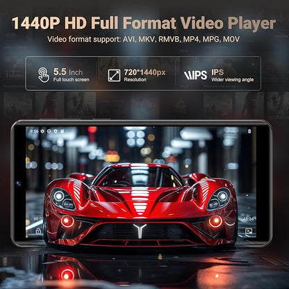 128GB MP3 Player with Bluetooth and WiFi, Android 13.0, 5.5" HD Touchscreen, 13MP Camera, Preloaded Spotify, Pandora, 1TB Expandable & Parental Controls Black