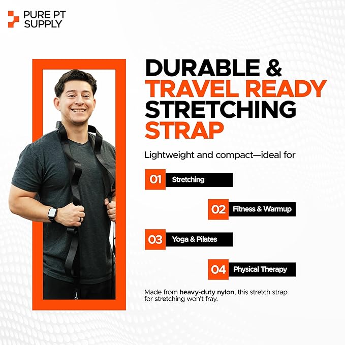 Pure PT Stretching Strap – Physical Therapist-Approved yoga straps for stretching | Premium Stretch Strap with 10 Loops for Yoga, Rehab, Injury Recovery & Flexibility, Expert Workouts Included