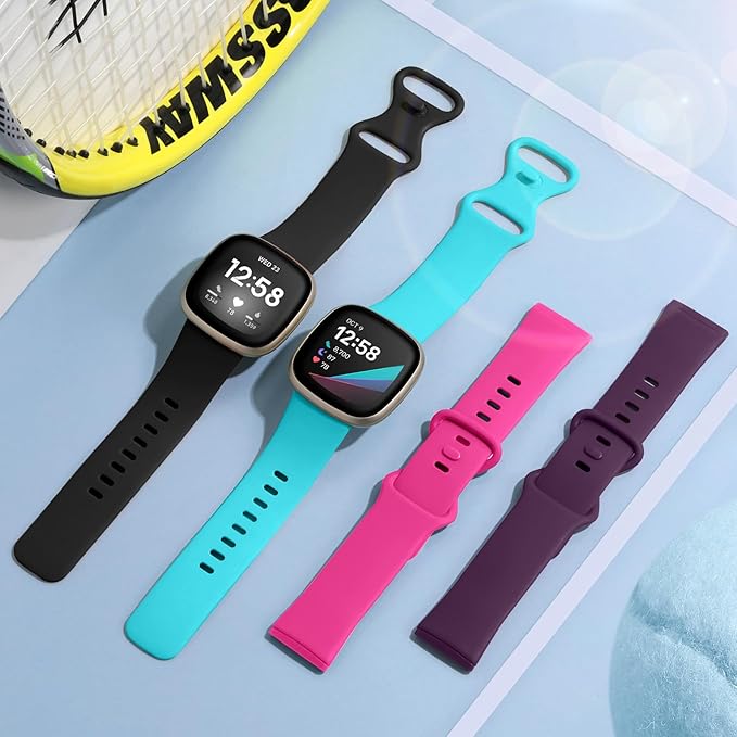 Getino Compatible with Fitbit Sense 2/ Sense Bands/Versa 4/ Versa 3 Bands Women Men, Silicone Sport Accessories, Band for Fitbit Sense/Sense 2/ Versa 4/ Versa 3 Watch, Small Black/Plum/Rose/Teal