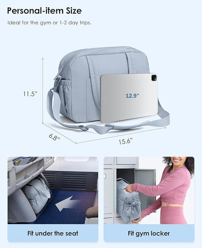 Gym Bag for Women, Travel Duffle Bags with Wet Pocket, Lightweight Carry on Bag Overnight Weekender Duffel Bag, Water Resistant (Haze Blue)