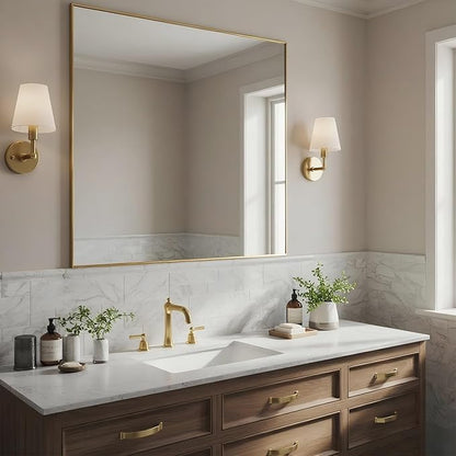 24x32 Inch Brass Bathroom Mirror for Wall, Aluminum Frame Rectangle Rectangular Vanity Mirror, Modern Large for Bedroom, Living Room, Horizontal or Vertical