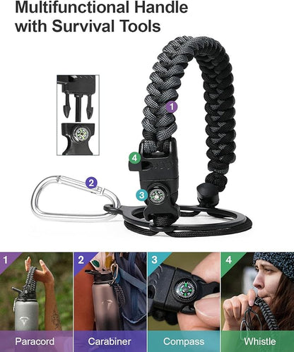 40oz Insulated Water Bottle,Stainless Steel Vacuum Water Bottle, BPA-Free & Leakproof -with Paracord Handle,Strap,Straw Spout Lids,Large Water Jug for Gym Sports