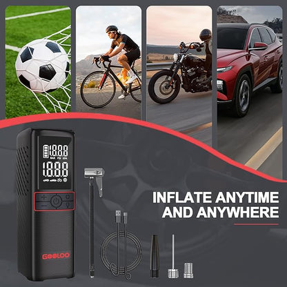 GOOLOO GT160 Tire Inflator Portable Air Compressor, 160PSI Portable Air Pump for Car Tires, 7500mAh Cordless Air Pump with Digital Pressure Suitable for Cars, Bikes, Balls, Motorcycles