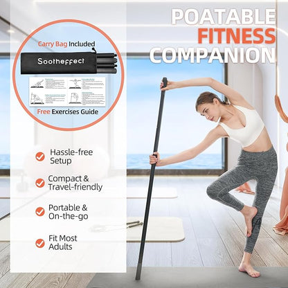 Yoga Stick 5 ft Sturdy Steel, Adjustable Stretching Stick for Mobility, Flexibility and Balance, Versatile Exercise Stick with 4 Steel Rods & Foam Handles for Fitness, Rehabilitation, and Posture