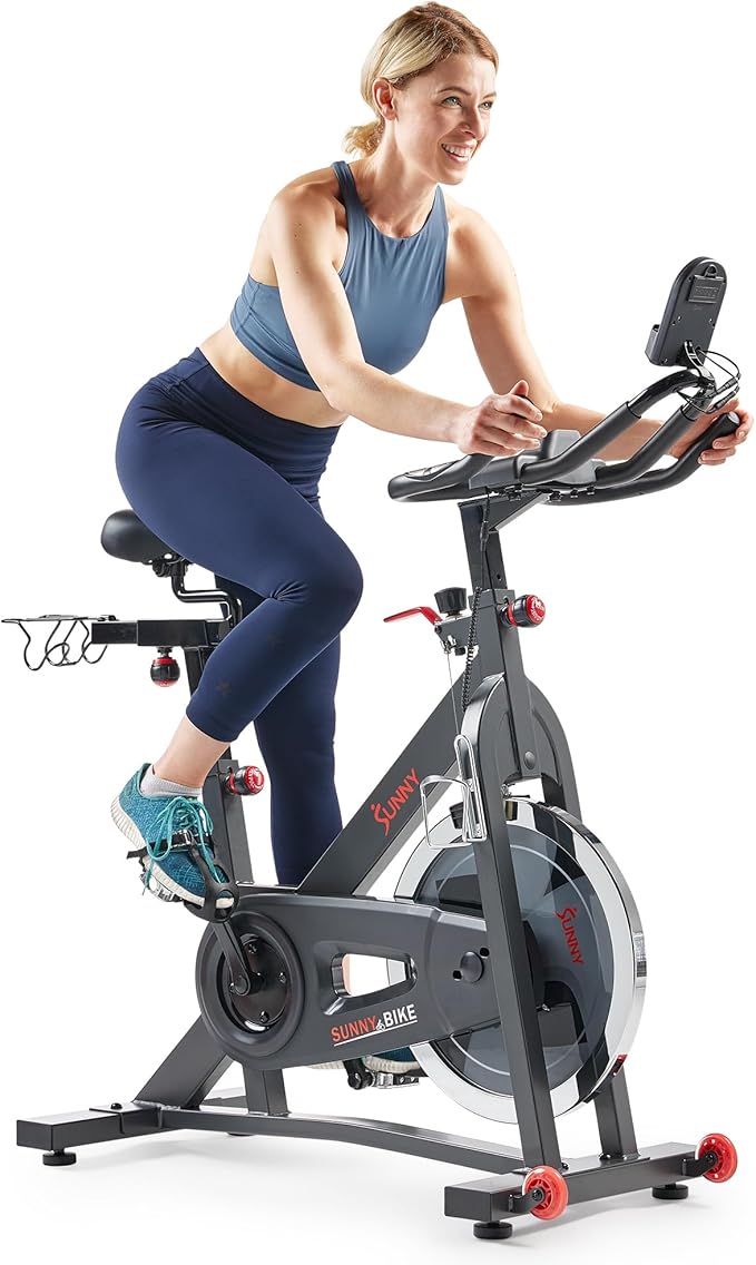 Sunny Health & Fitness Smart Pro Indoor Cycling Exercise Bike, Felt Resistance and Belt Drive, Free SunnyFit App Connection - SF-B901SMART
