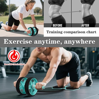 2025 New Double-Wheel Ab Roller for Core Training – Rebound Design with Adjustable Elastic Band, Silent Non-Slip Wheels, Detachable Build, Knee Pad & Bands – Home Gym Gear for Men/Women