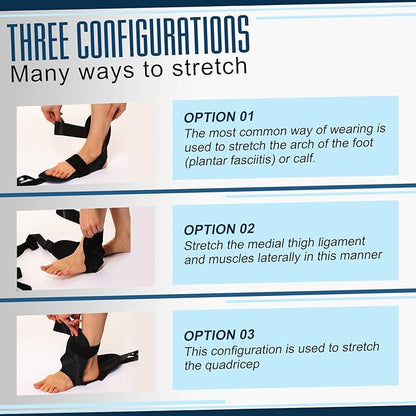 Foot and Calf Stretcher for Plantar Fasciitis, Achilles Tendonitis, Heel Spurs, Drop Foot. Yoga Stretching Strap for Leg, Thigh and Hamstring (Black)