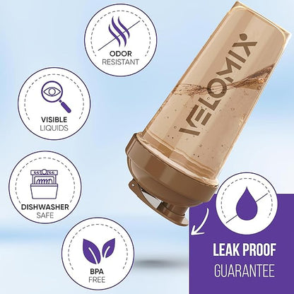 '-4 PACK- 28 oz Protein Shaker Bottle for Protein Mixes - 4x Wire Whisk | Leak Proof Shaker Cups for Protein Shakes | Protein Shaker Bottle Pack | Protein Shake Cup (Brown)