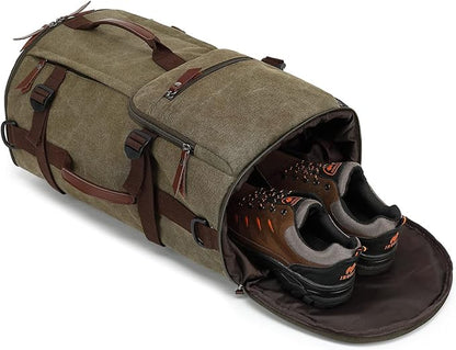 Kalesi Gym Duffle Bag Backpack 4-Way Vintage canvas with Shoes Compartment for travel Sport Hiking laptop (Vintage green)