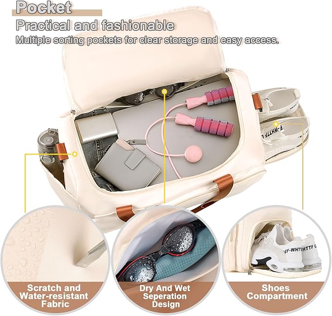 FIORETTO Women's Gym Duffle Bag with Shoes Compartment, 37L Capacity, Ideal for Travel, Gym, Sports, Duffel, Weekender