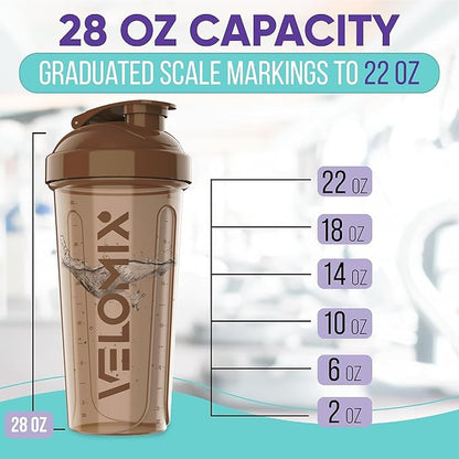 '-4 PACK- 28 oz Protein Shaker Bottle for Protein Mixes - 4x Wire Whisk | Leak Proof Shaker Cups for Protein Shakes | Protein Shaker Bottle Pack | Protein Shake Cup (Brown)