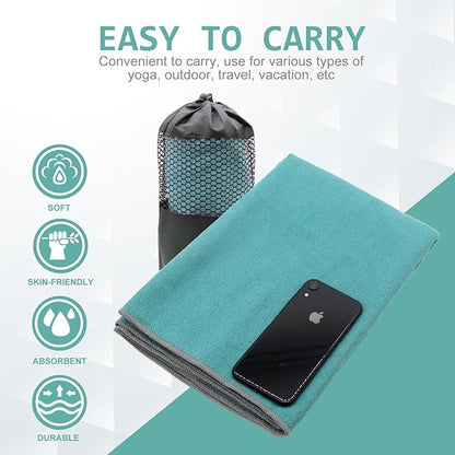 Eunzel Yoga Towel,Hot Yoga Mat Towel with Grip Dots Sweat Absorbent Non-Slip for Hot Yoga, Pilates and Workout 24" x72", Dark Cyan