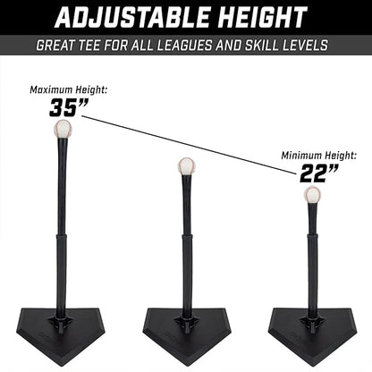 GoSports Baseball & Softball Batting Tees - Choose Jr. or Standard - Adjustable Rubber Hitting Tee