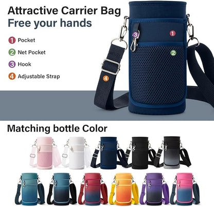 32 oz Insulated Water Bottle | Thickened Stainless Steel Vacuum Metal | Portable Sports Water Jug for Gym and Hiking with Straw, Carrier Bag, Handle Strap | BPA-Free 32 oz