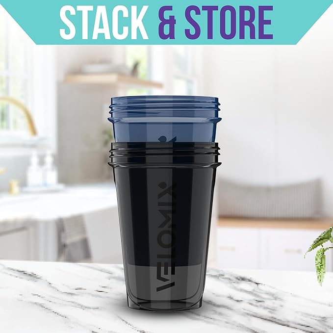 '-2 Pack- 20 oz Protein Shaker Bottles for Protein Mixes - 2x Wire Whisk, Leak Proof Shaker Cups for Protein Shakes and Pre Workout, Protein Shaker Bottle Pack, Protein Mixer Cup (Blue&Black)