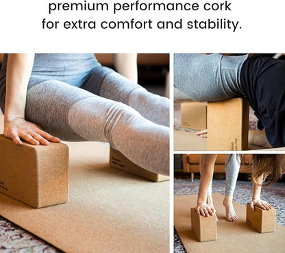 Premium Cork Yoga Blocks - Extra Large Yoga Block 2-Pack or Extra Tall 1-Pack for Inflexible Yogis | Natural, High-Density Cork for Superior Support & Stability | Optional Yoga Strap & Gift Box
