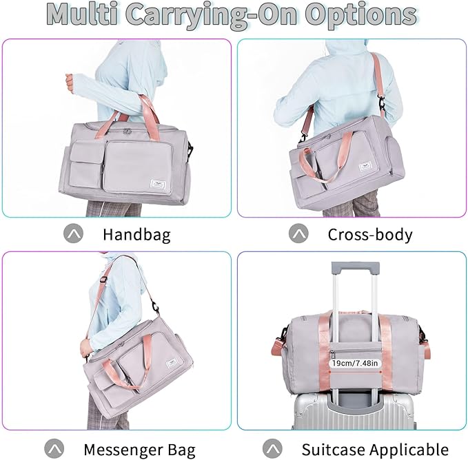 FIORETTO Women's Gym Duffle Bag with Shoes Compartment, 37L Capacity, Ideal for Travel, Gym, Sports, Duffel, Weekender