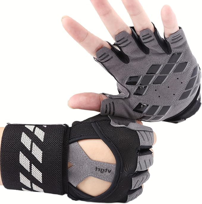 Fingerless Fitness Gloves with Wrist Support for Men - Ideal for Gym, Workout & Weight Lifting, Sports Gloves with Padded Design, Excellent Grip and Cushion Pads