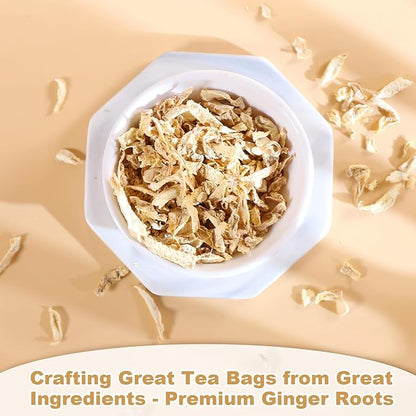 FullChea - Ginger Tea Bags, 50 Teabags, 2g/bag - Premium Ginger Root Tea Bag - Warm & Spicy - Non-GMO - Caffeine-free - Support Digestion & Boost Immunity