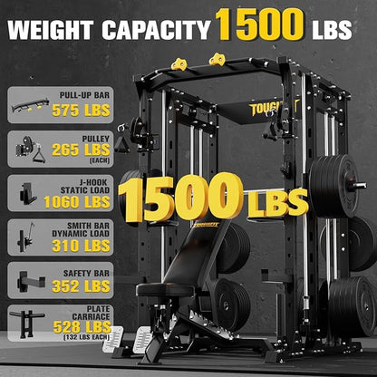 F4 Smith Machine, Power cage with Adjustable Cable Crossover System, All-in-One Squat Rack Training Equipment for Home Gym