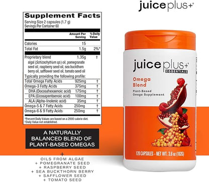 Juice Plus+ Omega Blend - Vegan, Fish-Less, No Aftertaste - Omega 3, 5, 6, 7 & 9 Fatty Acids from Algae & Seeds - DHA, ALA & EPA for Brain & Vision - 1 Bottle (60 Servings)