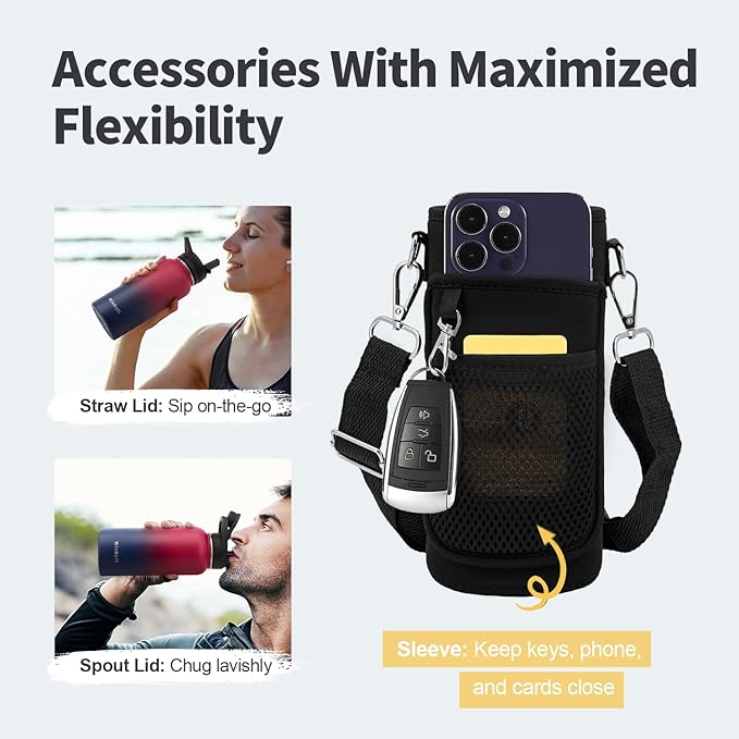 32 oz Insulated Water Bottle with Straw (Cold for 48 Hrs), Stainless Steel Triple Wall Vacuum Sports Water Jug, Leakproof Hydro Cup Flask with Paracord Handle & Straw Spout Lids & DIY Stickers