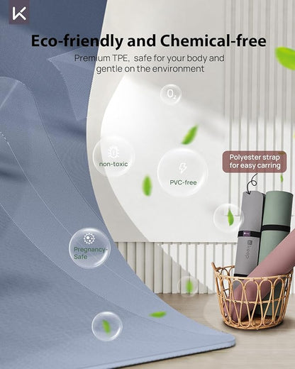 KEEP Yoga Mat, 32" Extra Wide Exercise Mat with Strap for Men and Women, 7mm Thick Double-Sided Non-Slip Eco-friendly Yoga Mat for Pilates, Workout and Fitness