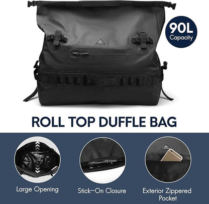 Haimont Large Waterproof Duffel Backpack Roll-Top Heavy Duty Dry Duffle Bag for Boating, Travel, Motorcycle, Kayaking, Camping, 60L