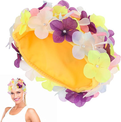 FAVOMOTO Colorful Large Size 3D Floral Petal Swim Cap for Women - Floral Caps Unique Design for Ear Hair Protection in Water Activities Ideal for Swimming Beach